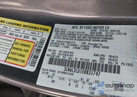 2014 Lincoln Mkz Hybrid из США, поврежденный, VIN 3LN6L2LU1ER831747